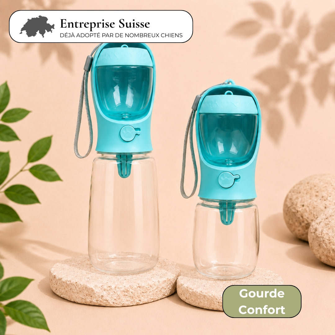 Gourde 2-en-1 pour chien avec compartiments eau et croquettes