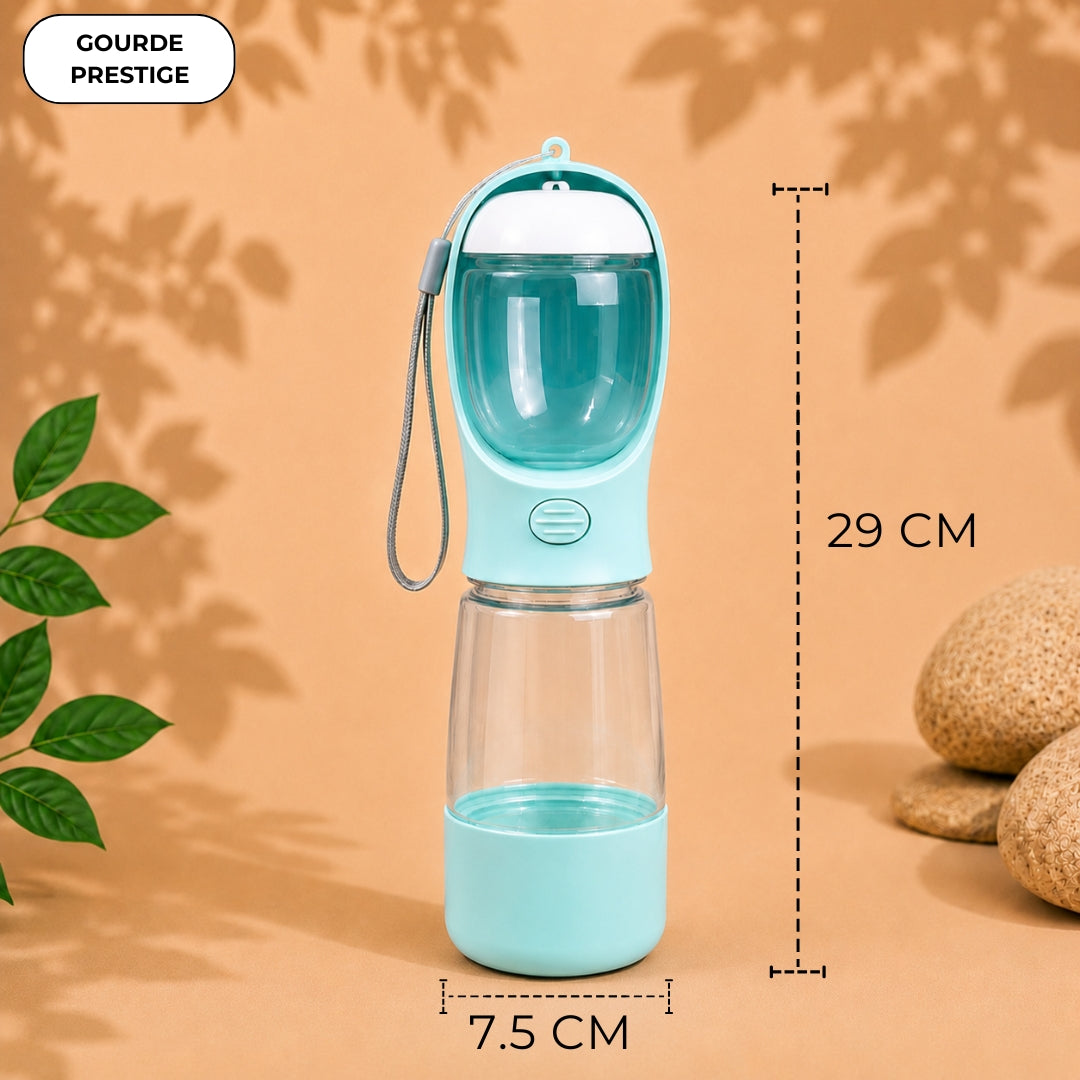 Gourde 3-en-1 pour chien avec eau, croquettes et sacs à crottes