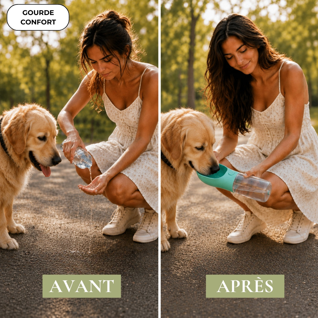Gourde 2-en-1 pour chien avec compartiments eau et croquettes