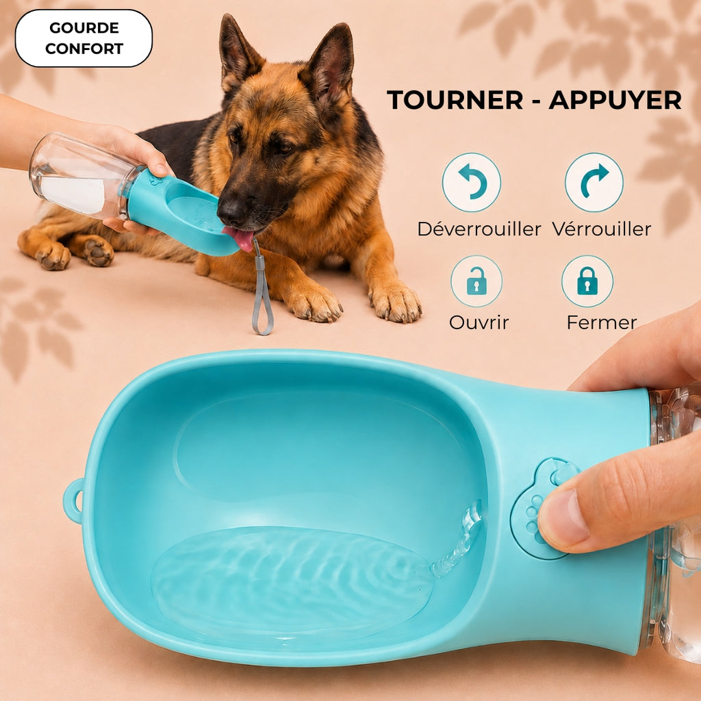Gourde 2-en-1 pour chien avec compartiments eau et croquettes
