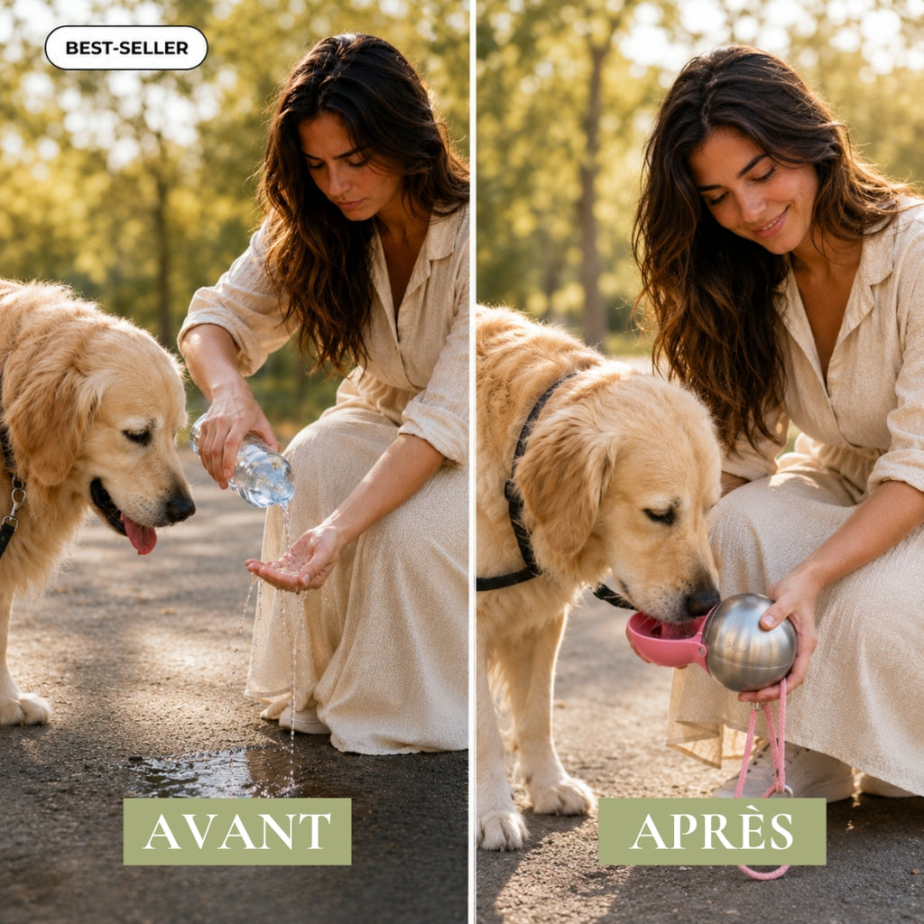 Gourde pour chien en inox avec bol pliable intégré