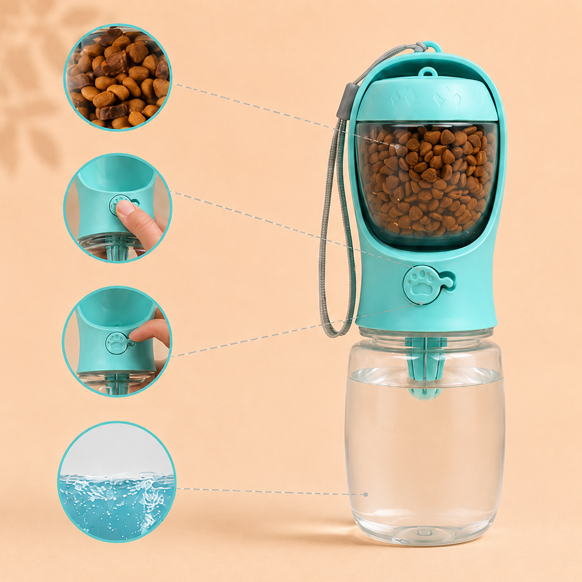 Gourde 2-en-1 pour chien avec compartiments eau et croquettes