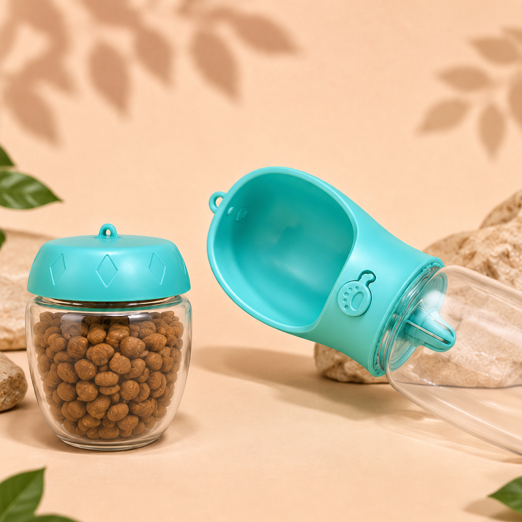 Gourde 2-en-1 pour chien avec compartiments eau et croquettes