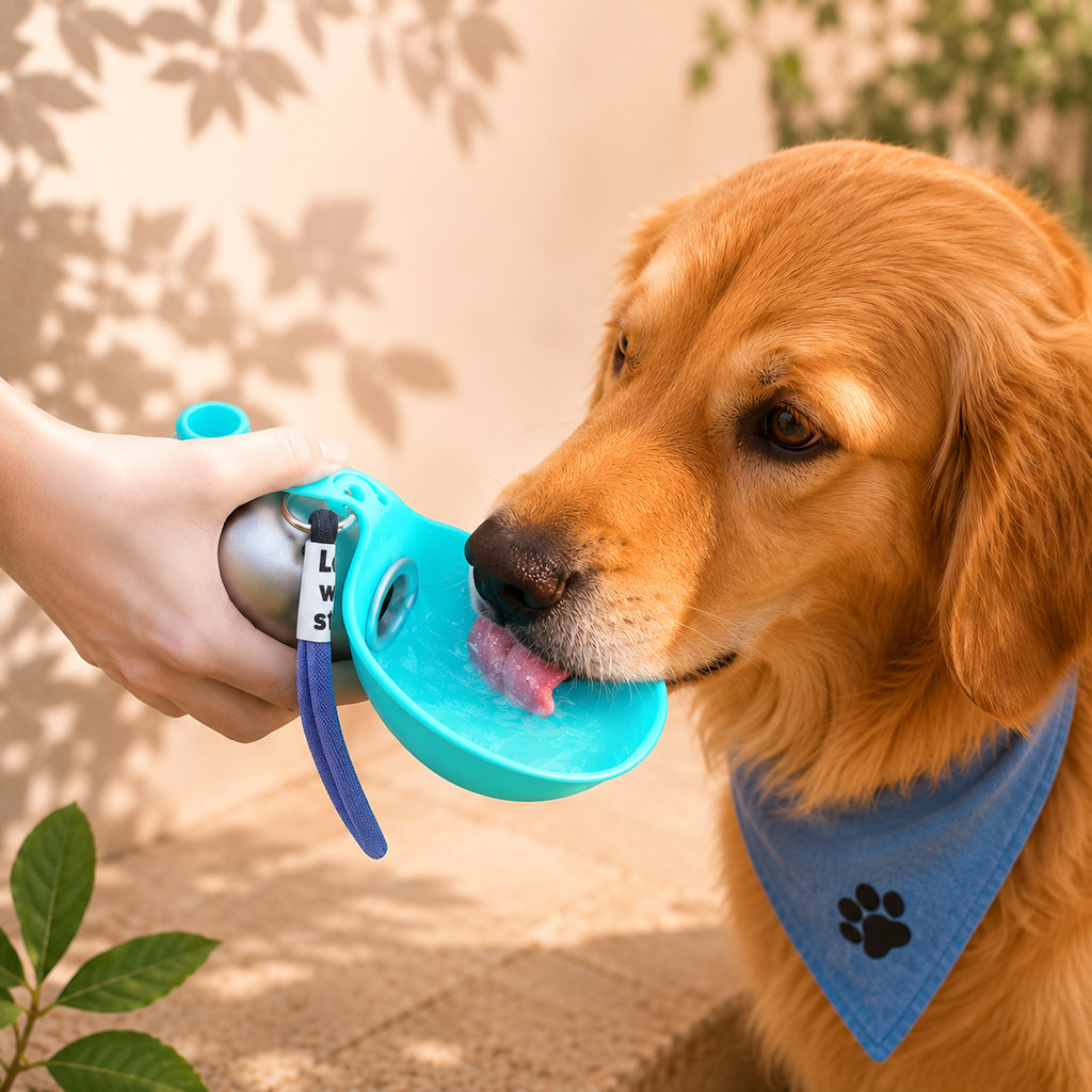 Gourde pour chien en inox avec bol pliable intégré