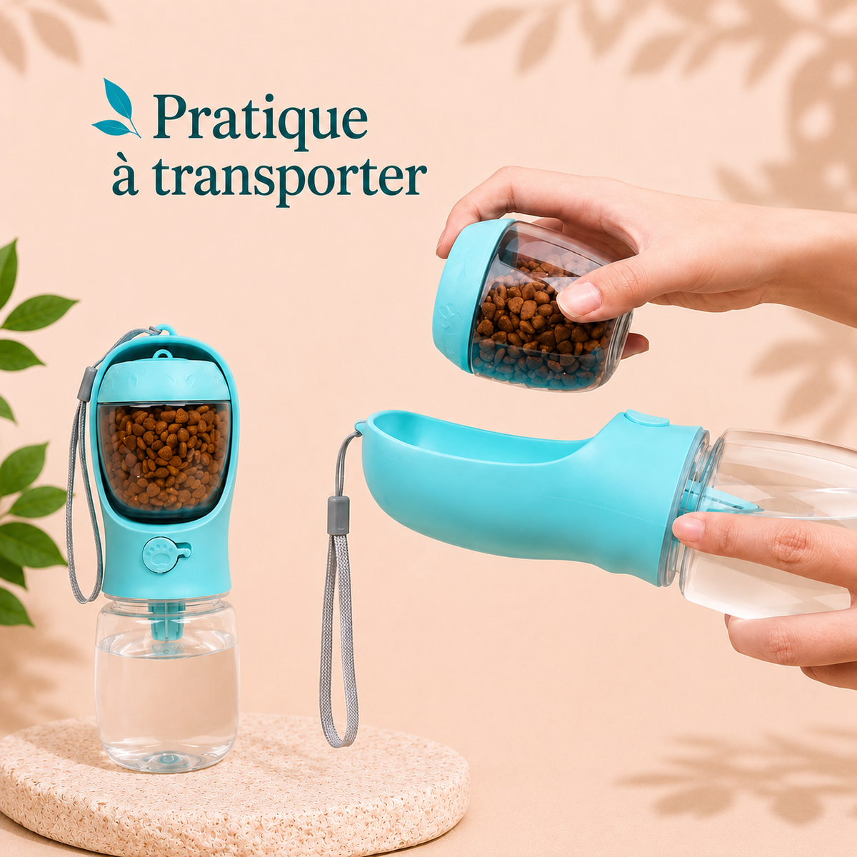 Gourde 2-en-1 pour chien avec compartiments eau et croquettes